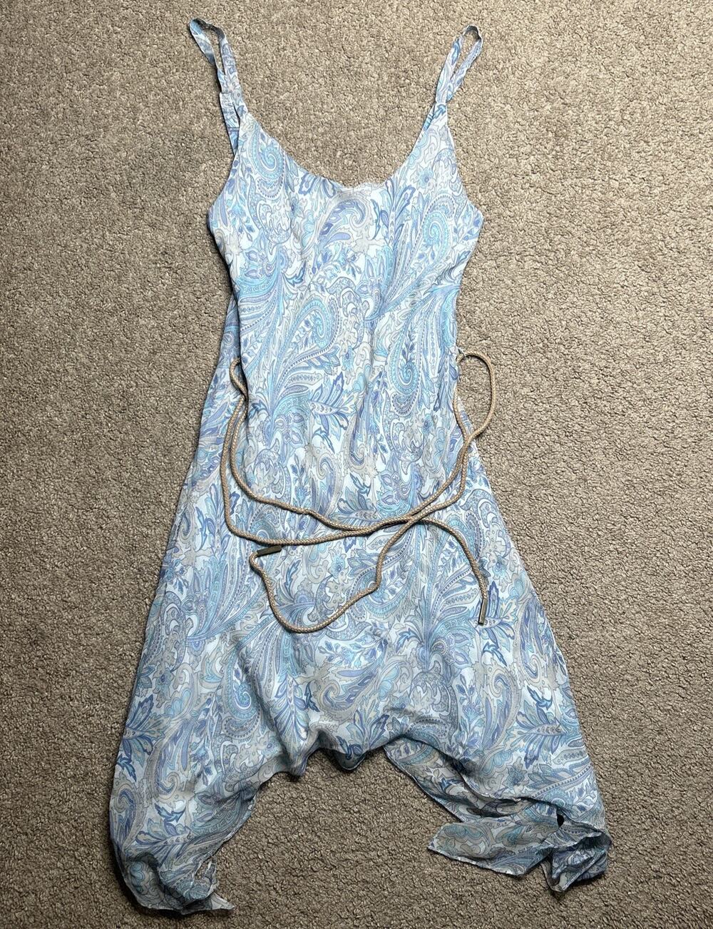 Women’s Size Large Drew Blue & Tan Paisley Tank Dress Thin Summer Dress